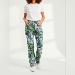 St John Sport By Marie Gray Pants Blue and Green Floral Pattern Size 4